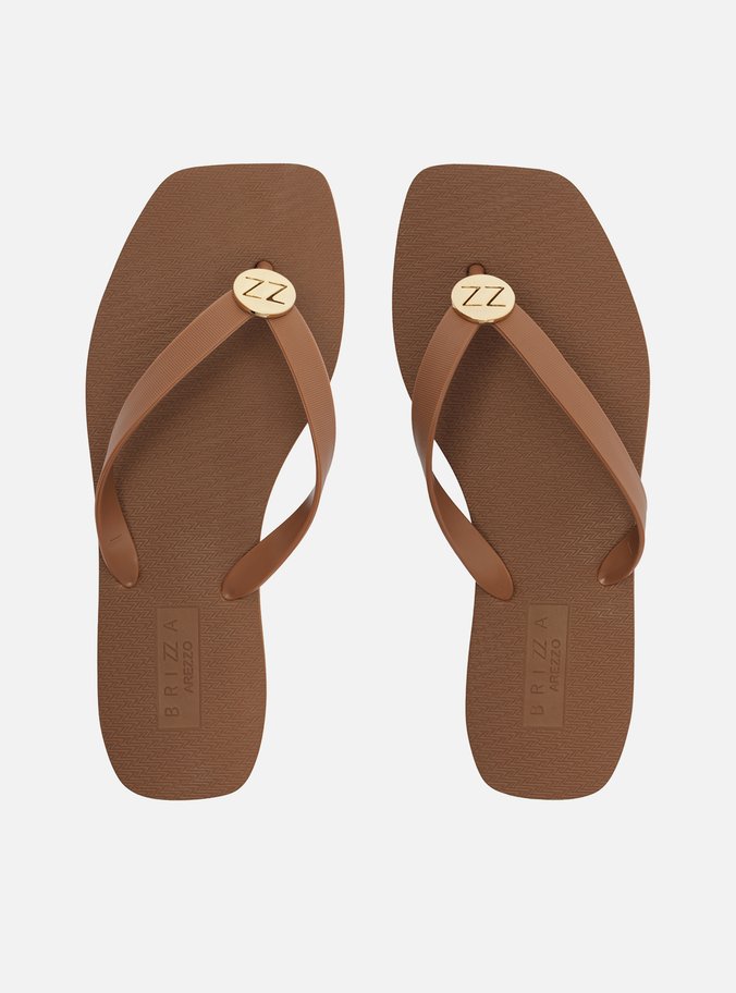 Chinelo Marrom Essential Metal ZZ Bico Quadrado