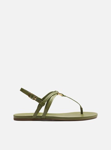 Sandália Rasteira Verde Couro Slim Argola