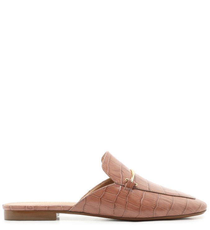 Mule Croco Salto Rasteiro Rose Matte