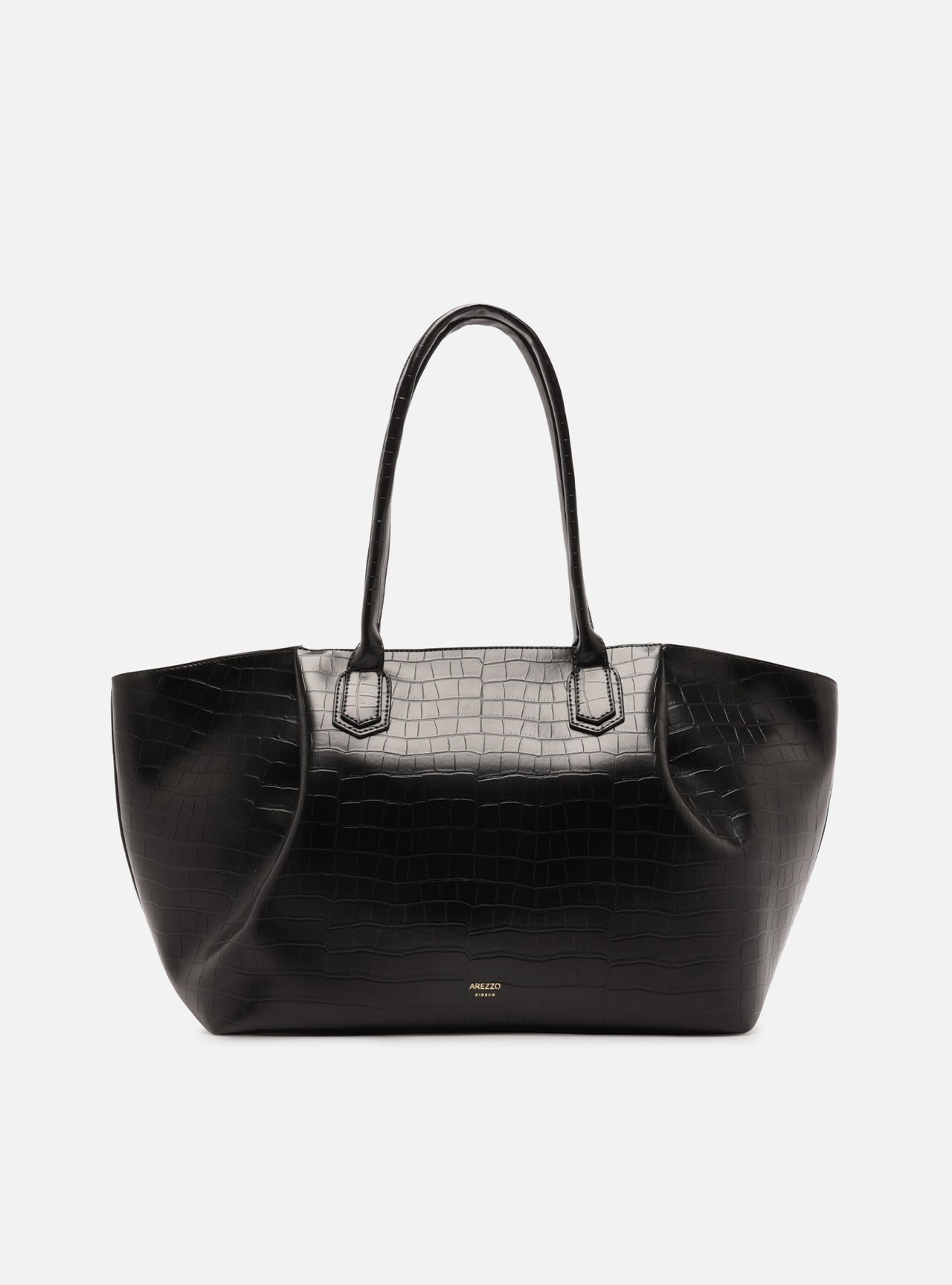 Bolsa Shopping Preta Grande Croco — foto 3