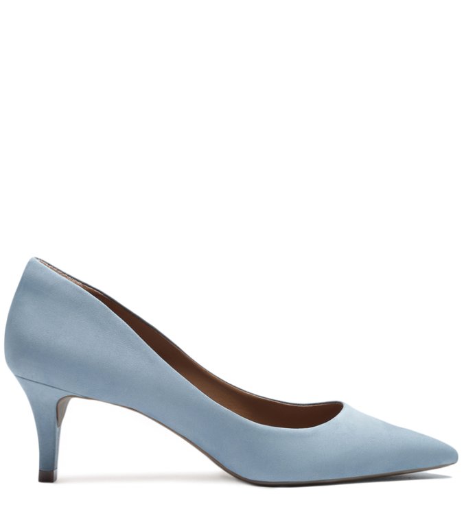 Scarpin Azul Nobuck Salto Fino Baixo New Cielo