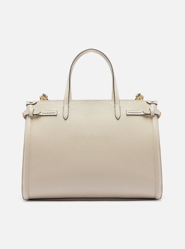 Bolsa Tote Branca Couro Grande Detalhe Tiras