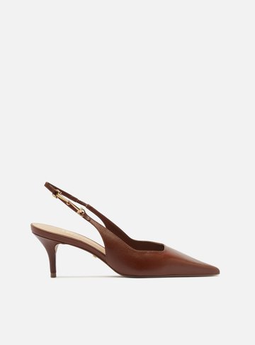 Scarpin Marrom Toffee Couro Slingback Metal