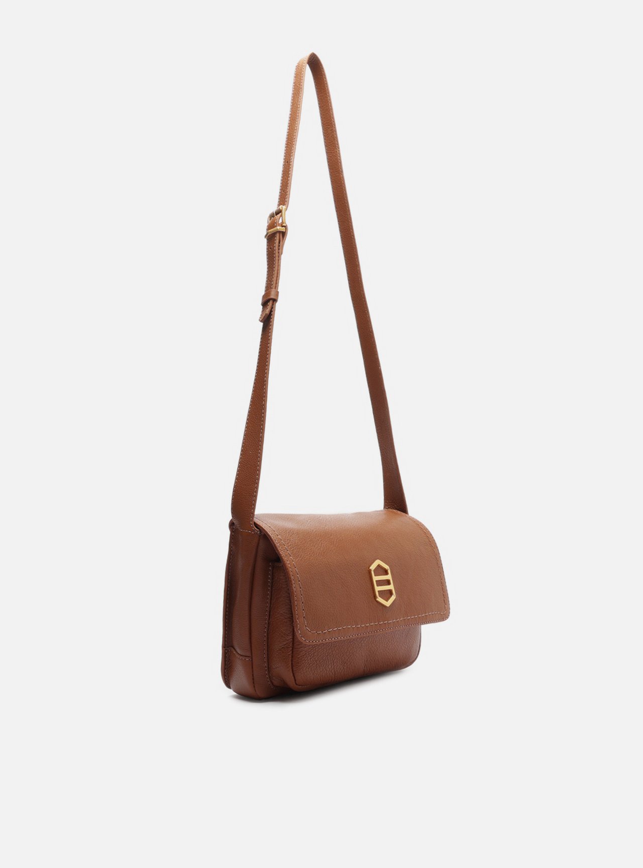 Bolsa Tiracolo Marrom Couro Média Bolsos Metal — foto 5