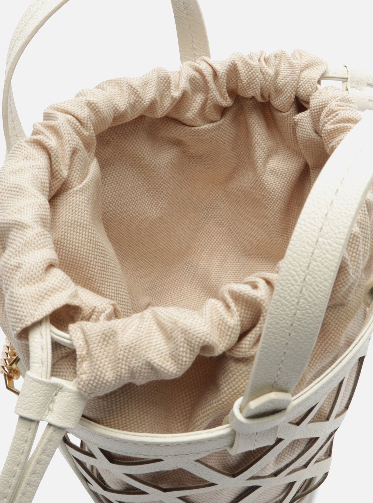 Bolsa Tiracolo Branca Couro Pequena Vazada Mel — foto 4