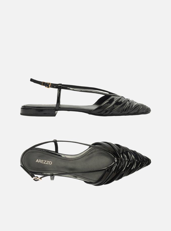 Sapatilha Preta Verniz Bico Fino Slingback