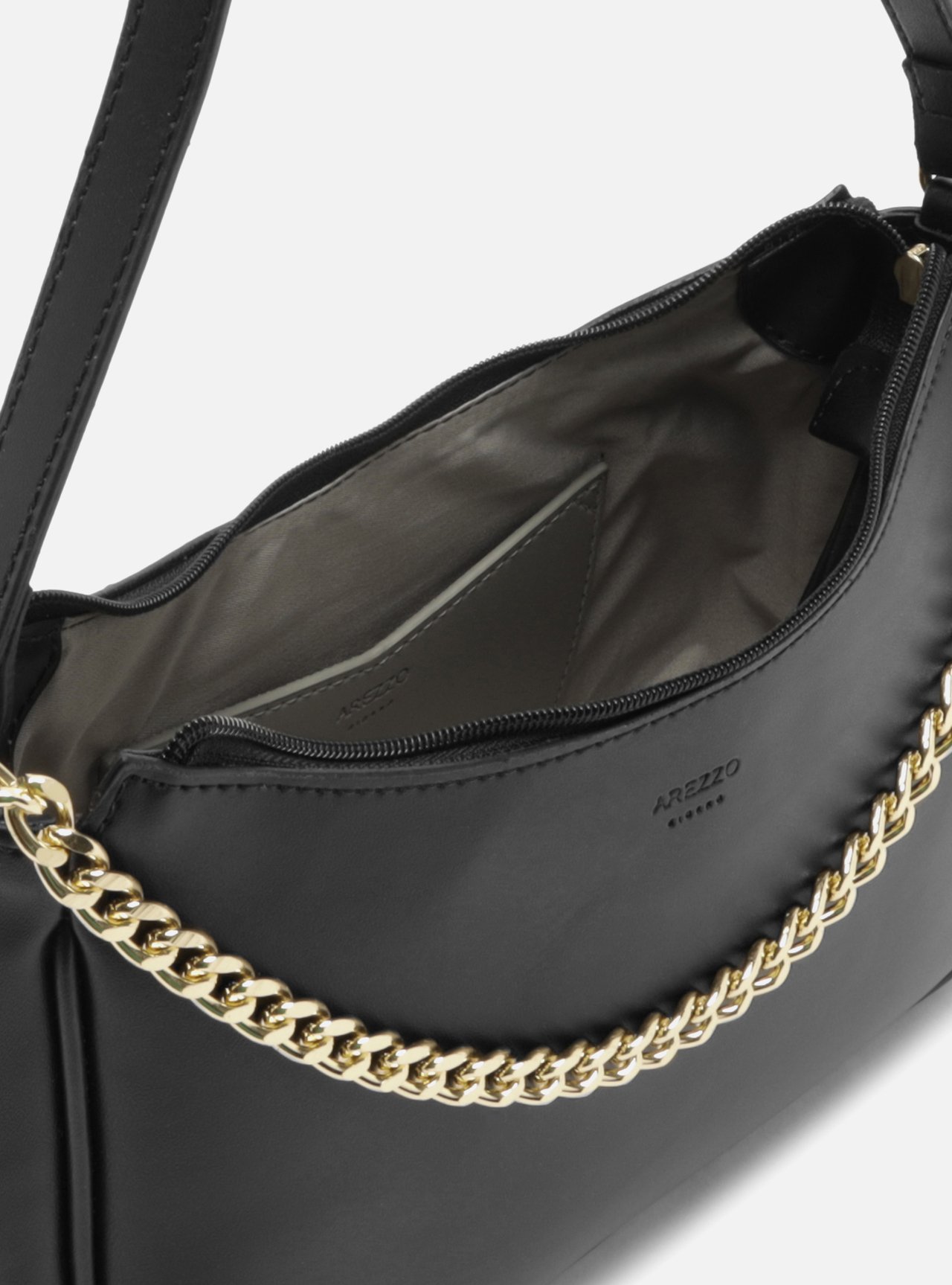 Bolsa Shoulder Preta Pequena Corrente Dourada — foto 4