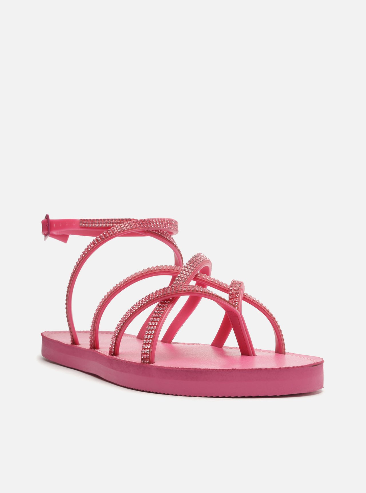 Sandália Rasteira Rosa Strass Tiras Nice — foto 2