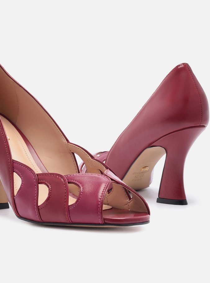 Peep Toe Rosa Couro Salto Médio Recortes