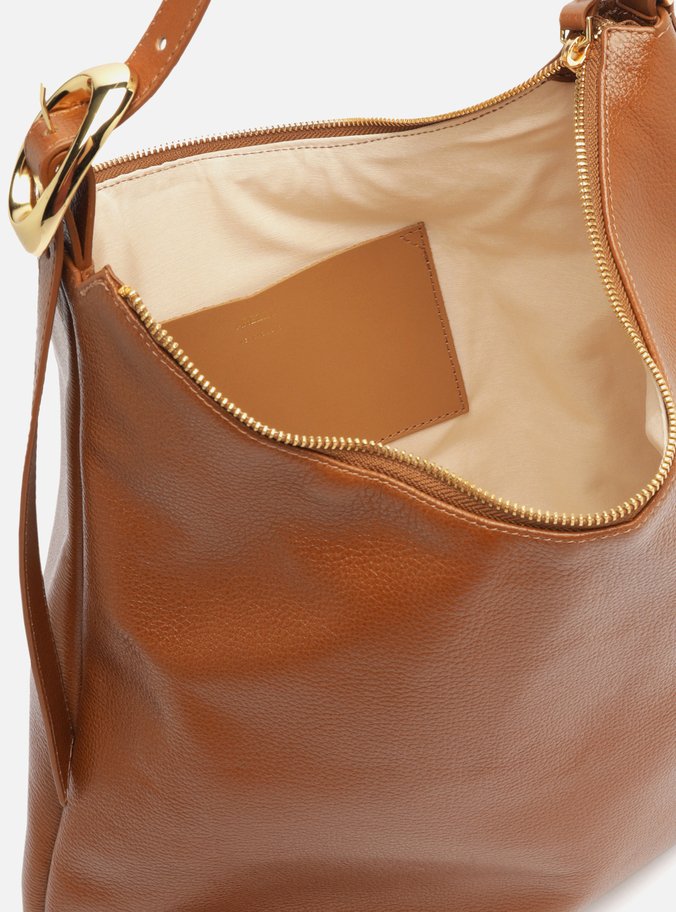 Bolsa Hobo Marrom Couro Grande Básica