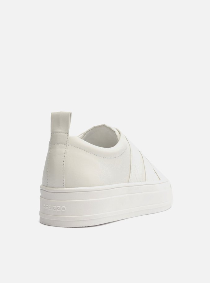 Slip On Branco Couro Flatform Elásticos