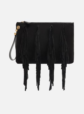 Bolsa Tiracolo Preta Suede Grande Franjas