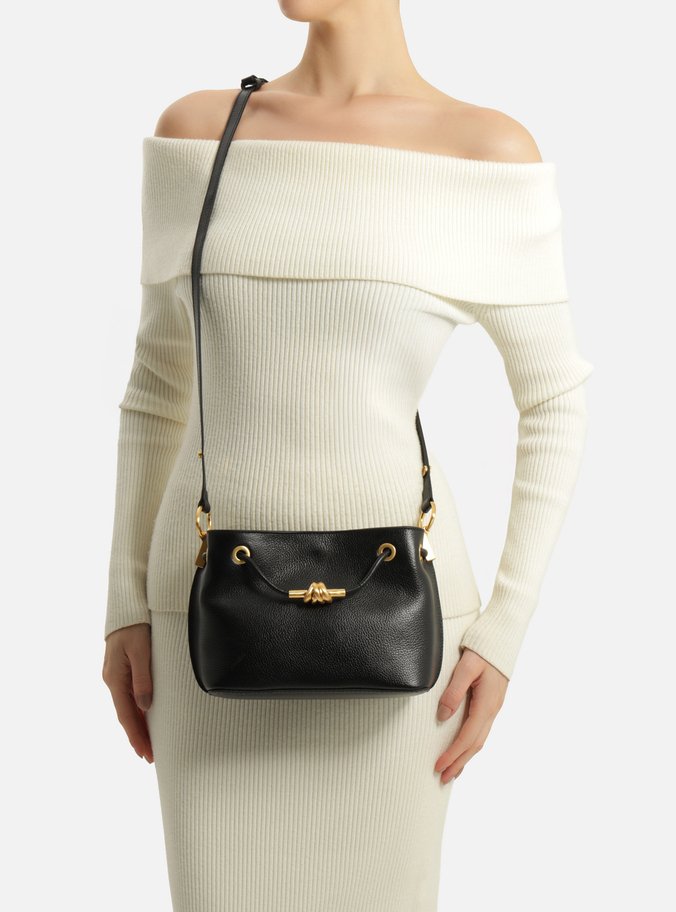 Bolsa Tiracolo Preta Couro Helena Pequena Nó