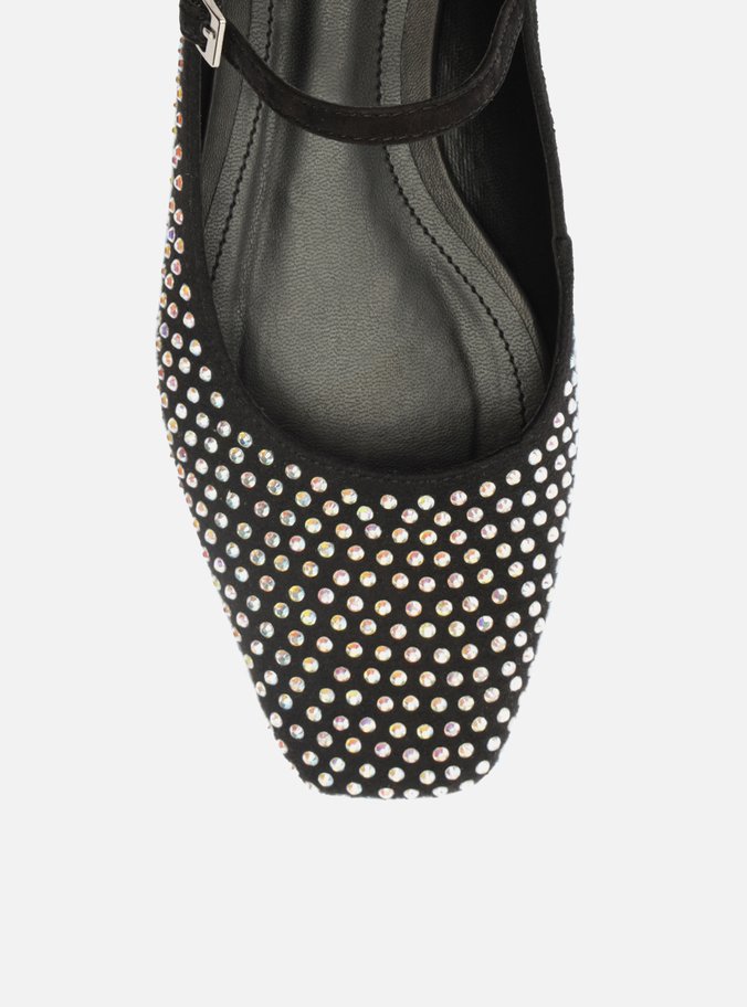Sapatilha Boneca Preta Bico Quadrado Strass