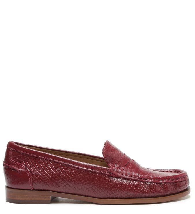 Mocassim Vermelho Couro Snake Bico Redondo