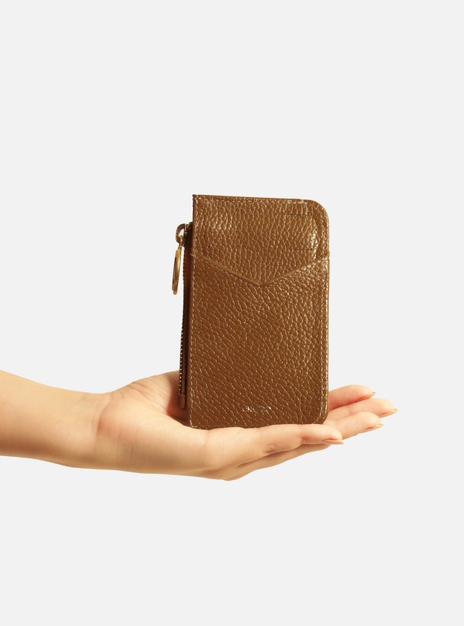 Porta-Cartão Caramelo Couro Bolso Zíper