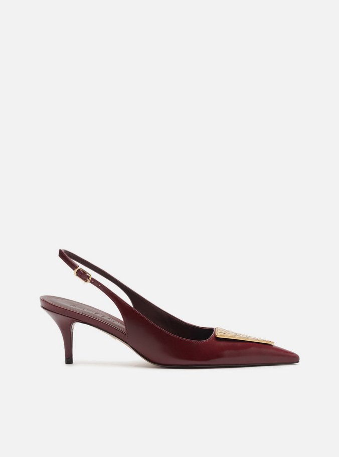 Scarpin Bordô Couro Salto Fino Metais Slingback