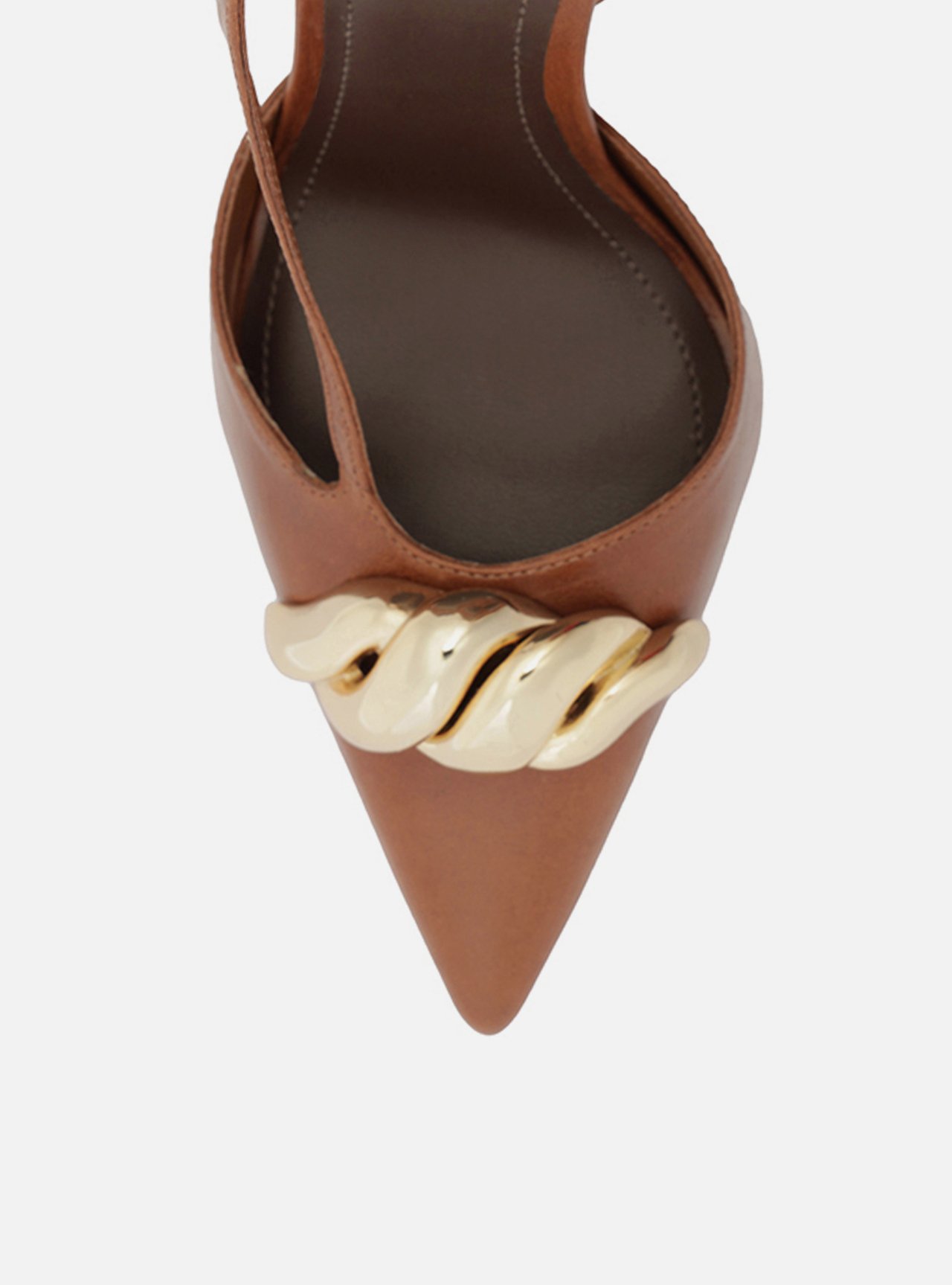 Scarpin Marrom Couro Slingback Salto Fino Metais — foto 6