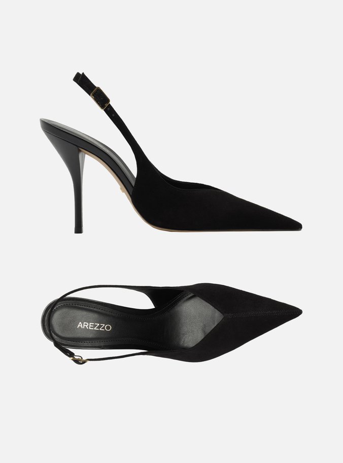 Scarpin Preto Camurça Salto Alto Slingback