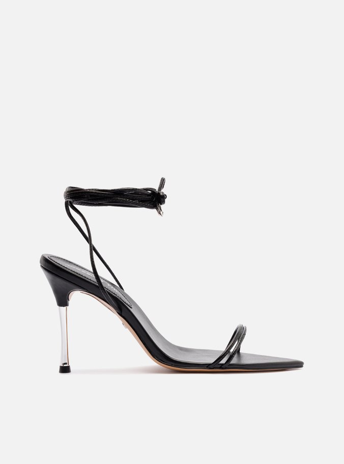 Sandália Preta Salto Fino Tira Vinil