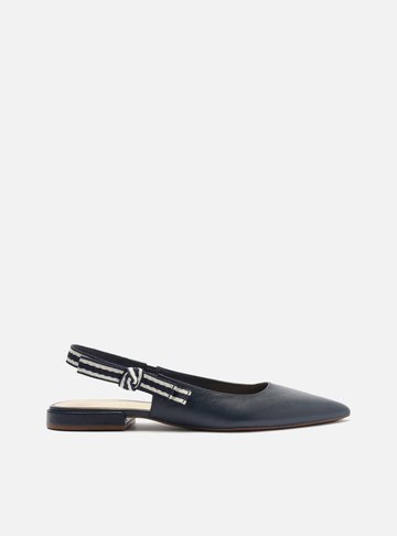 Sapatilha Azul Couro Slingback Laço