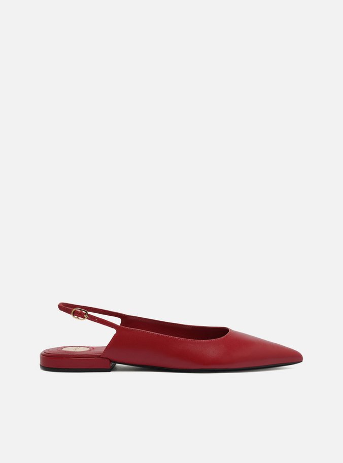 Sapatilha Vermelha Couro Slingback Bico Fino