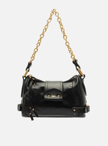 Bolsa Tiracolo Preta Couro Média Rebites