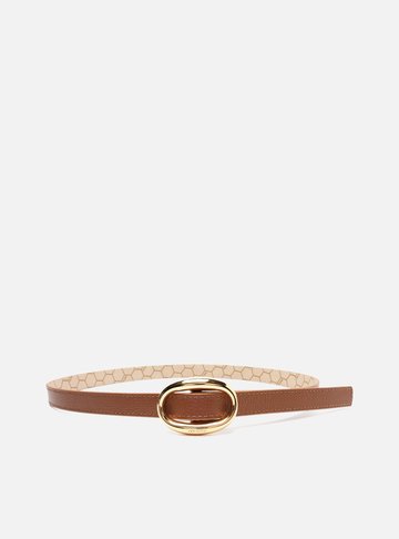 Cinto Marrom Couro Fino Fivela Oval Metal