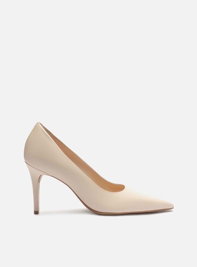 Scarpin Branco Couro Salto Fino Bico Fino