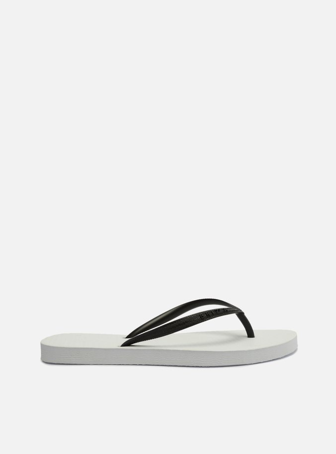 Chinelo de Dedo Branco Tiras Finas Preto