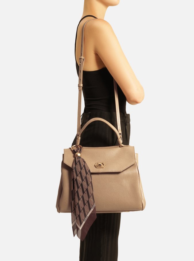 Bolsa Satchel Bege Couro Média Lenço