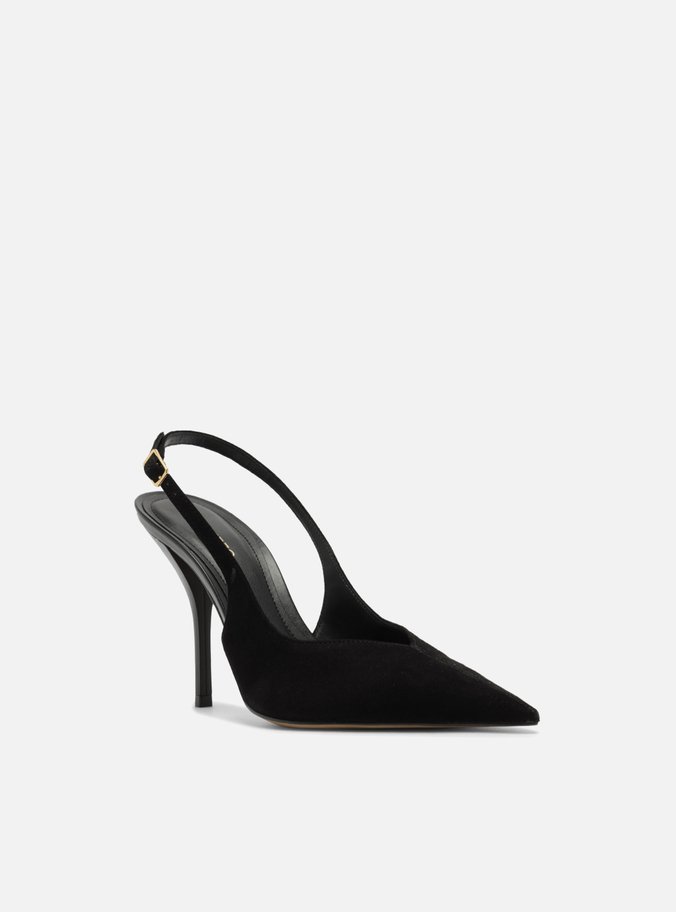 Scarpin Preto Camurça Salto Alto Slingback