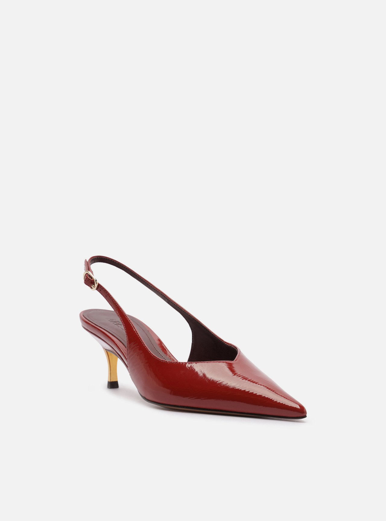 Scarpin Vermelho Couro Slingback Salto Médio Dourado — foto 2