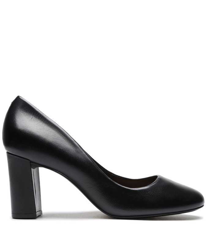 Scarpin Preto Couro Salto  Sem Fechamento Preto(Sola Preto)