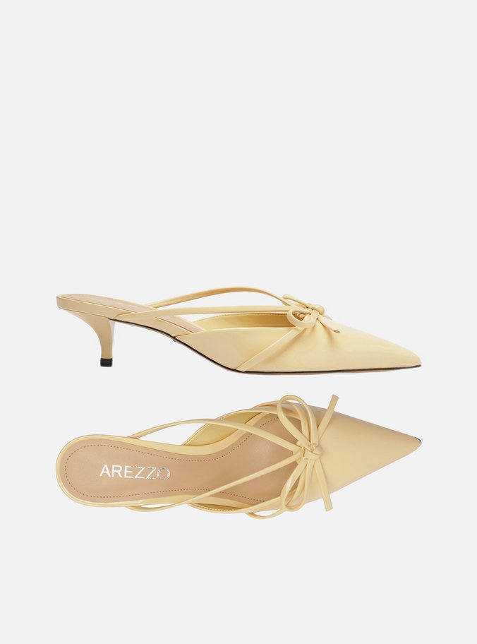 Mule Amarela Verniz Salto Kitten Laço