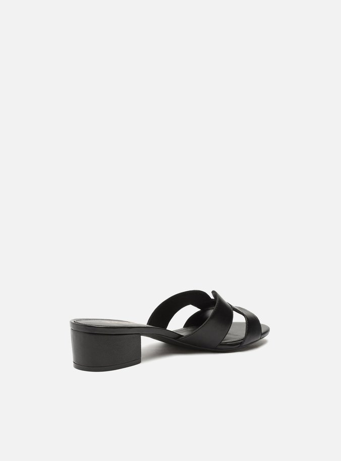 Mule Preto Couro Salto Bloco