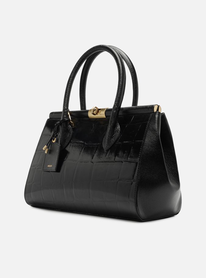 Bolsa Tote Preta Couro Maxi Croco Grande