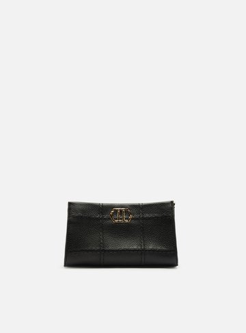Bolsa Tiracolo Preta Couro Pequena Costuras