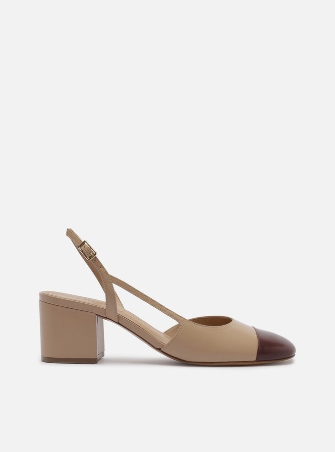 Scarpin Rosa Claro Couro Bloco Slingback Cap Toe Bordô