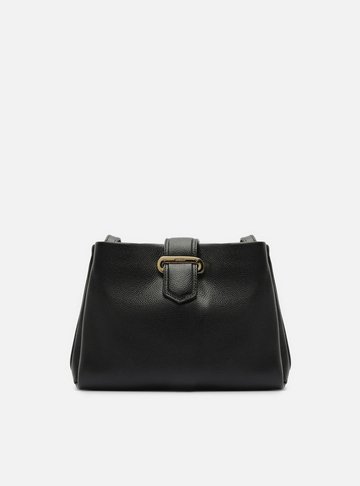 Arezzo — Bolsa Tiracolo Preta Couro Média Tira Metal