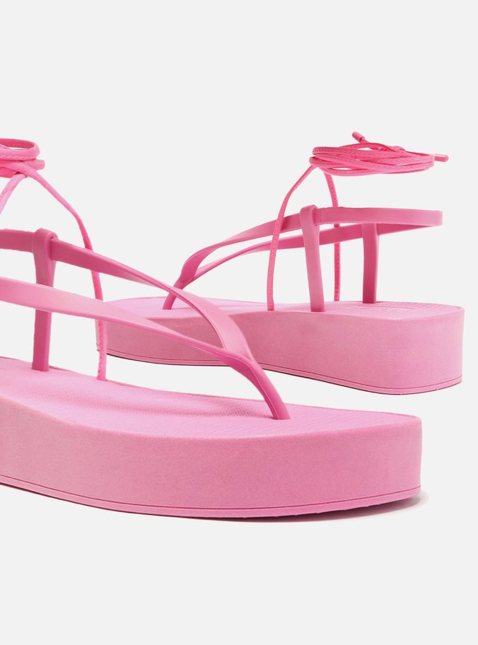 Sandália Rosa Flatform Amarração Brizza