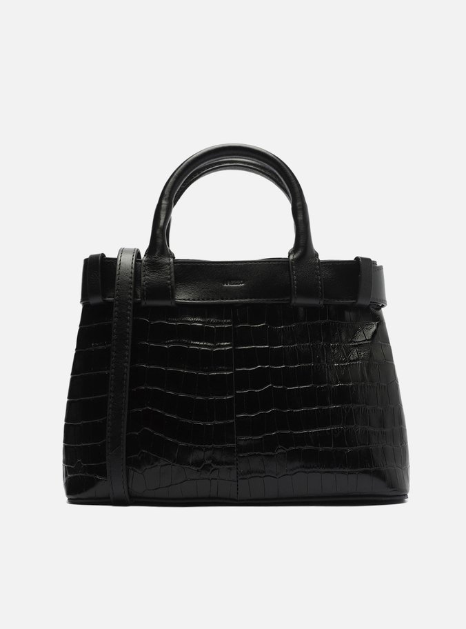 Bolsa Tote Preta Couro Croco Média Fivela
