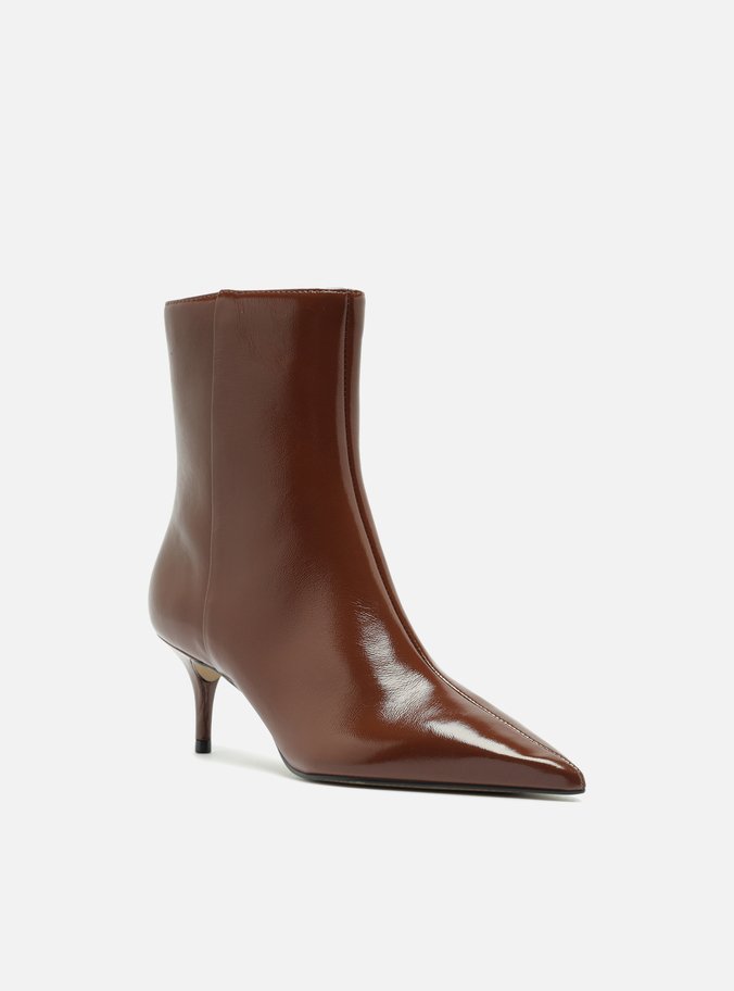 Bota Marrom Couro Cano Curto Salto Baixo