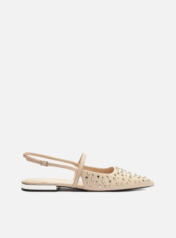 Sapatilha Nude Couro Slingback Tachas