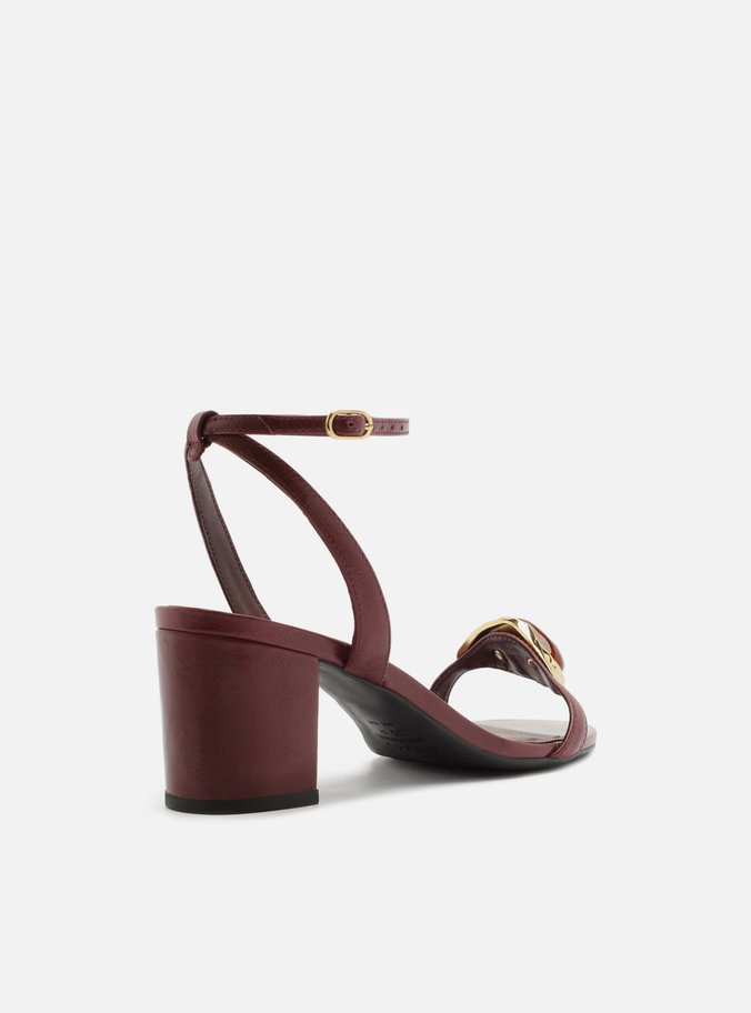 Sandália Vinho Couro Salto Bloco Pedra Maxi