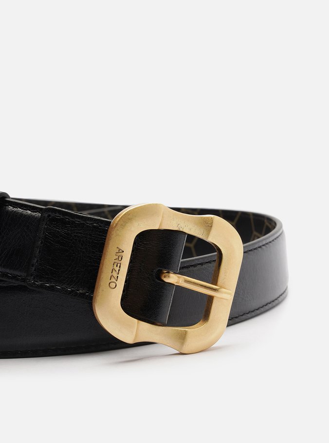 Cinto Preto Couro Worn Largo Fivela