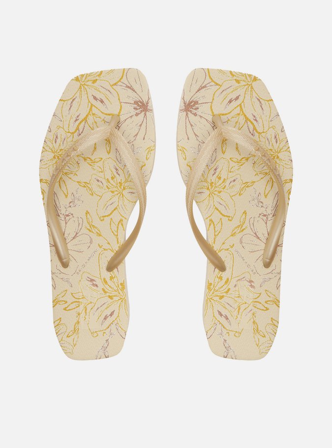 Chinelo de Dedo Dourado Square Flores