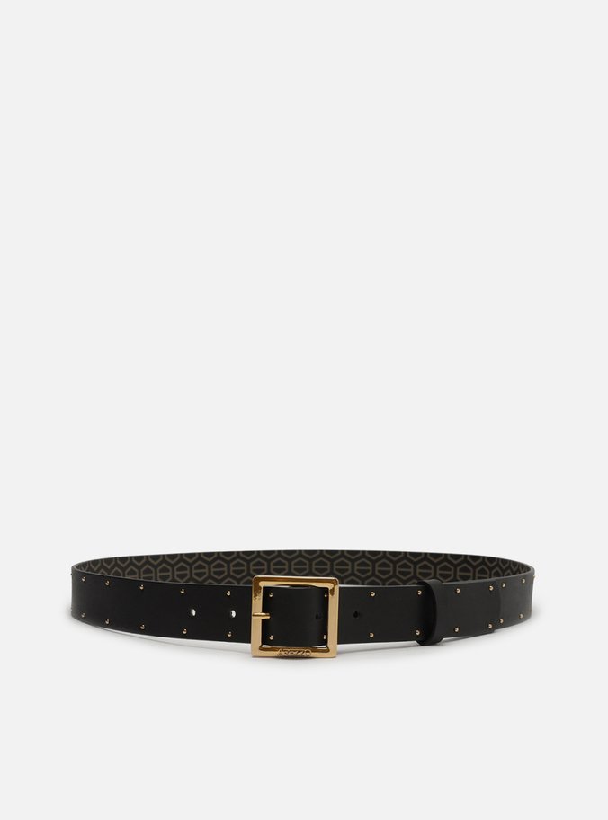 Cinto Preto Couro Médio Fivela Metal Tachas