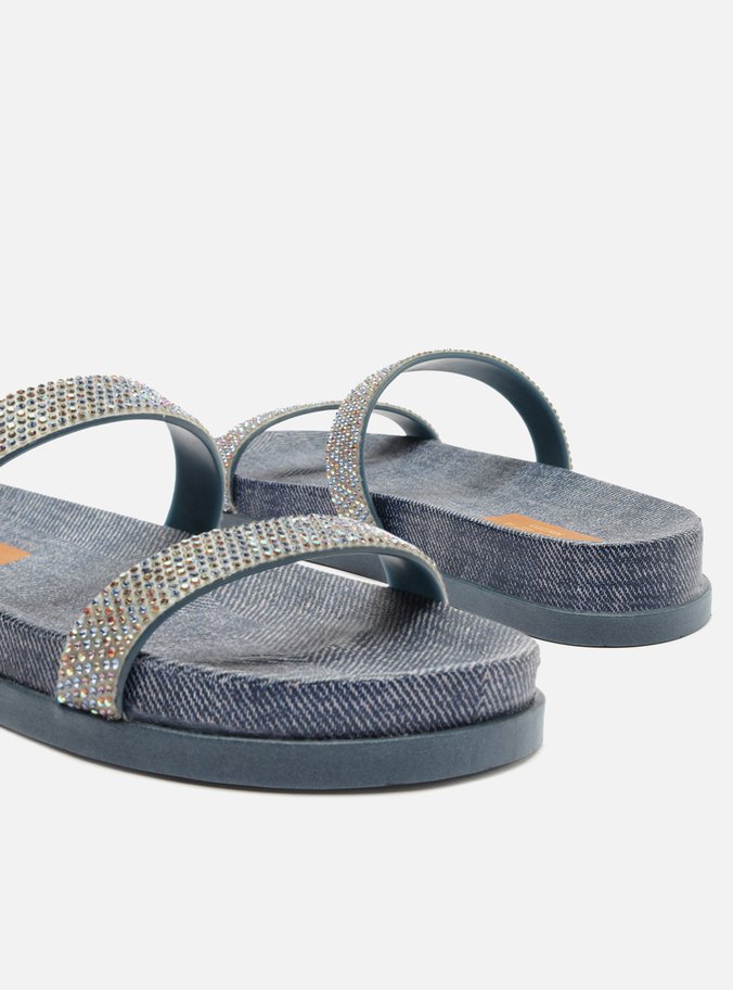Sandália Papete Azul Denim Strass Luna Brizza