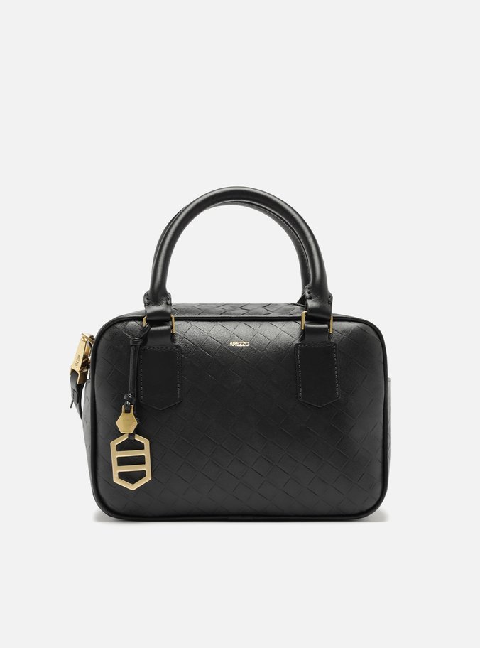 Bolsa Bowling Preta Couro Tressê Média